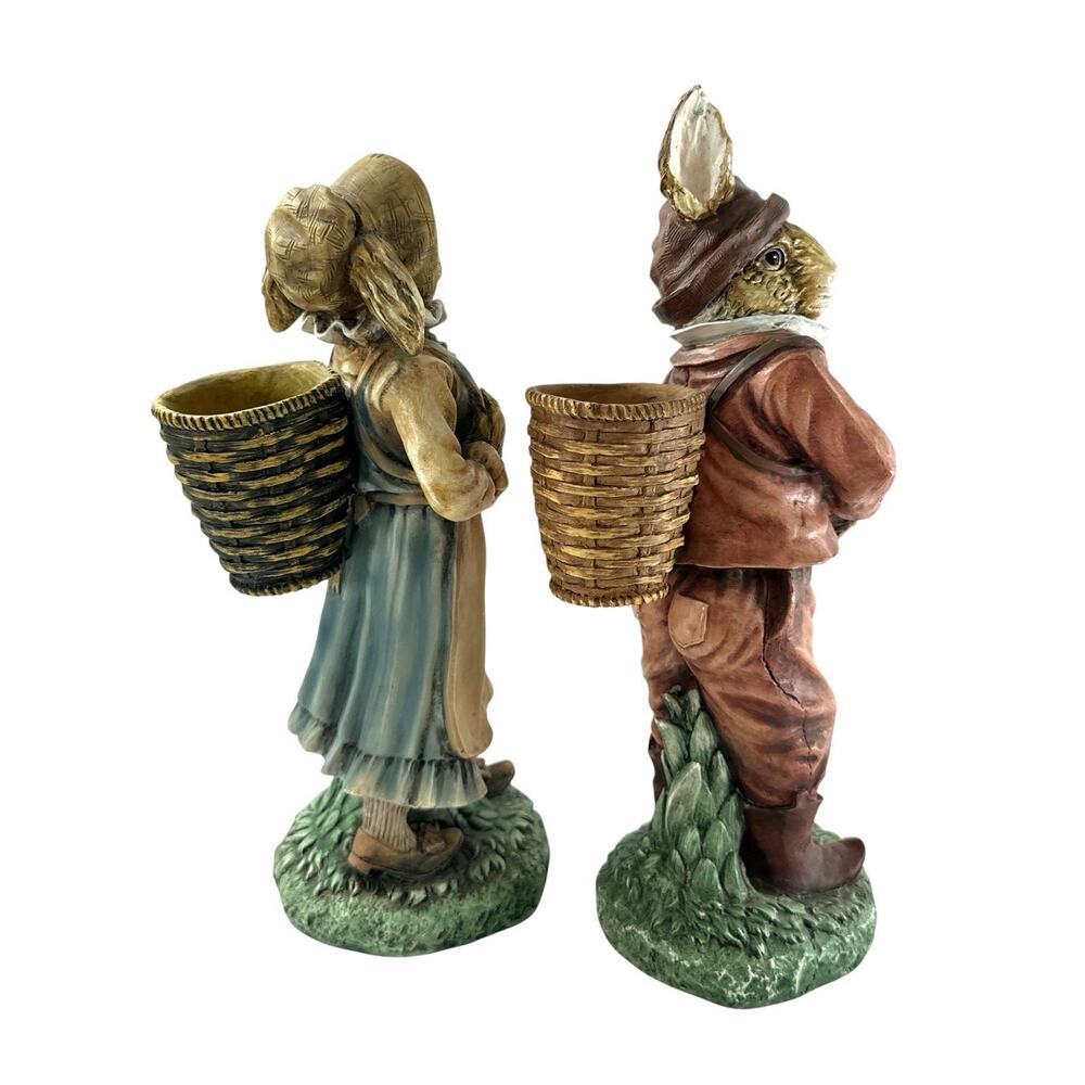 Henri Crisdon Briar Patch Mr & Mrs Rabbit Figurines 2002 11” Basket Pair - Picture 4 of 8